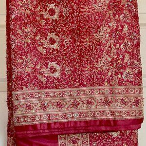 100% Silk Saree - Metallic Threads & Sequins - Rosewood Pink